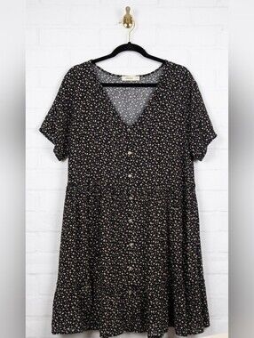 Dress Up Black Floral V-Neck Button-Front Dress